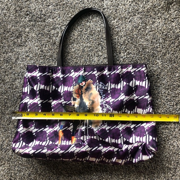 Henri Bendel Rare Izak Nylon Satin Purple Patterned Shopping Tote Disc. - Picture 8 of 10